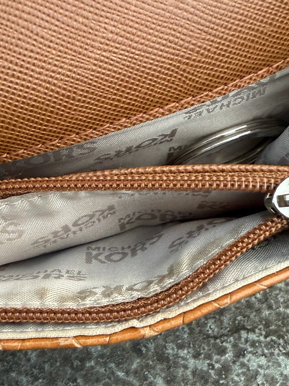 Michael Kors Brown Snake-Embossed Leather Card Case with Key Ring - Picture 11 of 15
